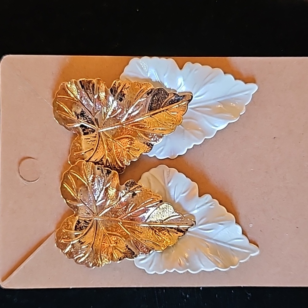 White Leaf and goldtone leaf earrings